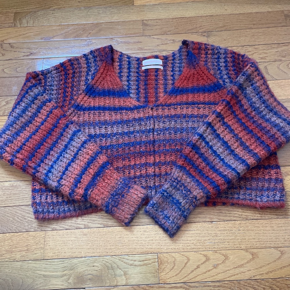 Urban Outfitters Striped Cropped Cardigan in Rust Orange and Navy Blue